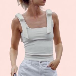 Zara White Bow Strap Crop Top